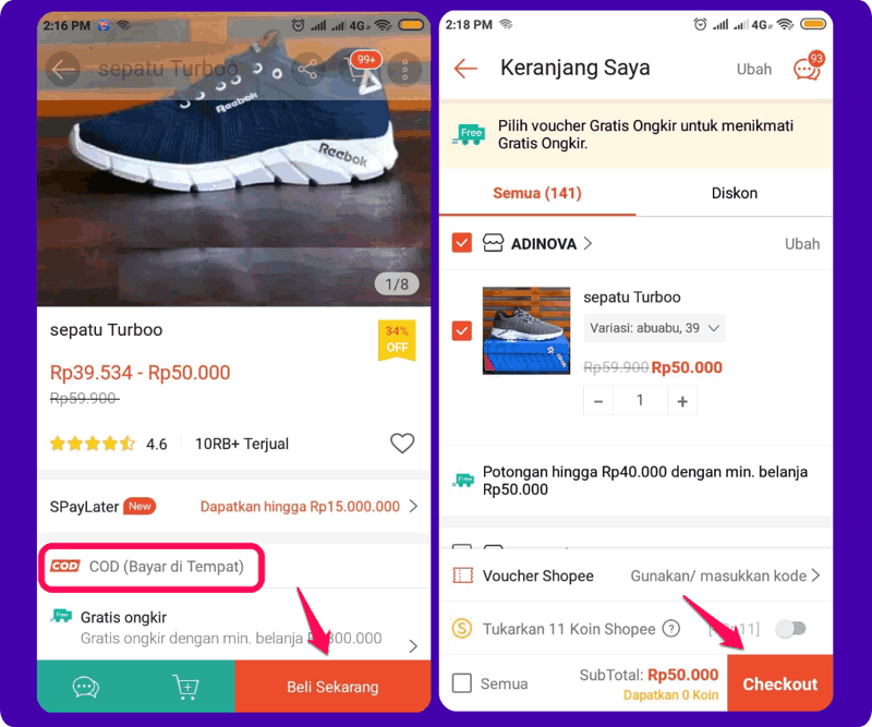 cara cod di shopee